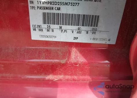 2005 Mazda Mazda6 S Grand Touring из США, поврежденный, VIN 1YVHP82D255M75277